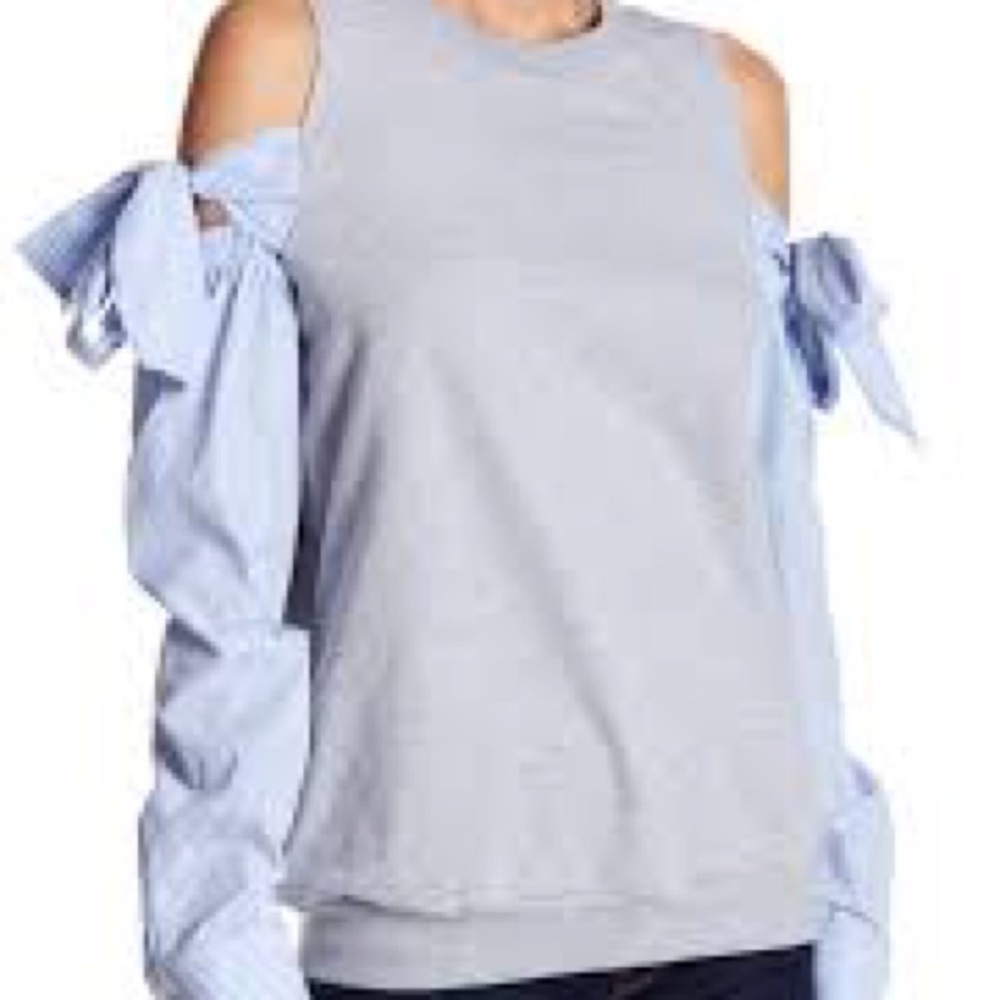 *GRAY* ASOS‎ Cloud Stripe Cold-Shoulder Top, Size 4